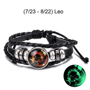 Pulsera de cuero de los 12 signos del zodíaco