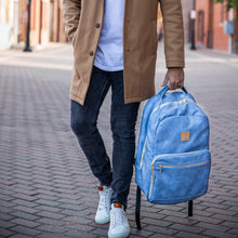 Load image into Gallery viewer, Baby Blue Tumbled Leather Commuter Bag
