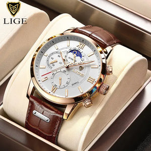 2023 Nuevos relojes para hombre LIGE Top Brand Luxury Leather Casual Quartz - Cuero vegano importado