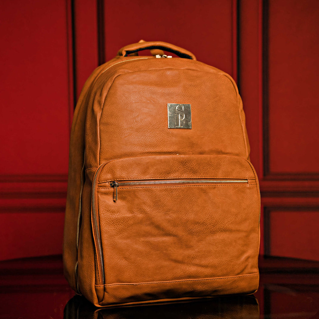 Brown Tumbled Leather Daily Commuter Backpack