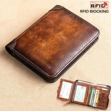 Load image into Gallery viewer, Genuine Leather Rfid Protection Wallets for Men Vintage Thin Short Multi Function ID Credit Card Holder Money Bag
