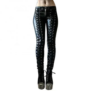 Steampunk Leather Skinny Pants - Vegan leather - Imported