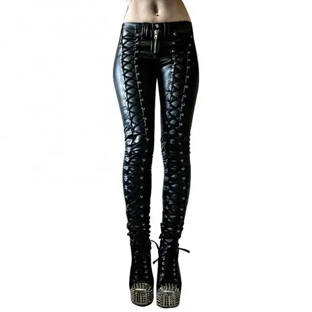 Pantalon skinny en cuir Steampunk - Cuir végétalien - Importé