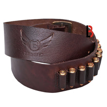 Load image into Gallery viewer, Cowhide Leather Adjustable Bandolier Cartridge Belt for.22, Vintage Brown
