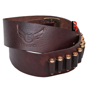 Cowhide Leather Adjustable Bandolier Cartridge Belt for.22, Vintage Brown