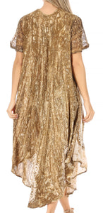 Bree Long Embroidered Cap Sleeve Marbled Dress