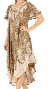 Bree Long Embroidered Cap Sleeve Marbled Dress
