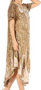 Bree Long Embroidered Cap Sleeve Marbled Dress