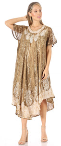 Bree Long Embroidered Cap Sleeve Marbled Dress
