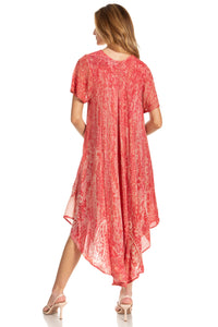 Bree Long Embroidered Cap Sleeve Marbled Dress
