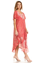 Load image into Gallery viewer, Bree Long Embroidered Cap Sleeve Marbled Dress
