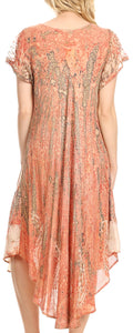 Bree Long Embroidered Cap Sleeve Marbled Dress