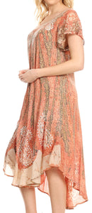 Bree Long Embroidered Cap Sleeve Marbled Dress