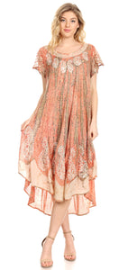 Bree Long Embroidered Cap Sleeve Marbled Dress