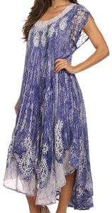 Bree Long Embroidered Cap Sleeve Marbled Dress