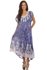 Bree Long Embroidered Cap Sleeve Marbled Dress