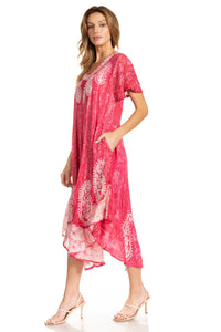 Bree Long Embroidered Cap Sleeve Marbled Dress