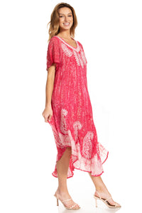 Bree Long Embroidered Cap Sleeve Marbled Dress