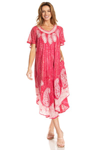 Bree Long Embroidered Cap Sleeve Marbled Dress