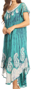 Bree Long Embroidered Cap Sleeve Marbled Dress