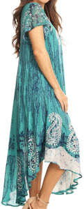 Bree Long Embroidered Cap Sleeve Marbled Dress