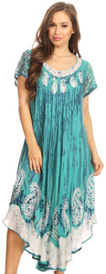 Bree Long Embroidered Cap Sleeve Marbled Dress