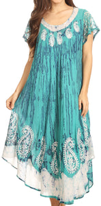Bree Long Embroidered Cap Sleeve Marbled Dress