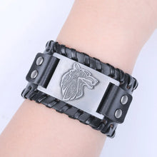 Load image into Gallery viewer, Vintage Wide Leather Woven Wolf Head Bracelet
