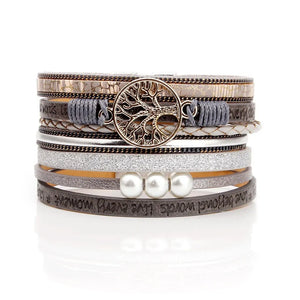 Bracelet de charme en cuir d’été avec perles et boucle aimantée - Cuir végétalien - Importé