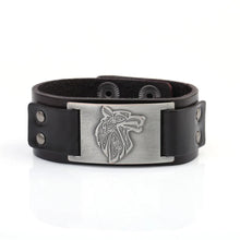 Load image into Gallery viewer, Vintage Wide Leather Woven Wolf Head Bracelet
