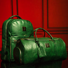 Load image into Gallery viewer, Emerald Green Leather 2 Bag Set (Commuter Backpack and Duffle)
