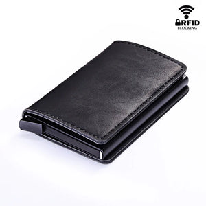 RFID Lock Vintage Automatic Leather Credit Card Holder - Vegan leather - Imported