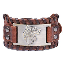 Load image into Gallery viewer, Vintage Wide Leather Woven Wolf Head Bracelet
