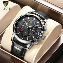 Charger l&#39;image dans la galerie, LIGE – montre à Quartz décontractée en cuir pour homme, marque de luxe, cuir végétalien, importé, nouvelle collection 2023
