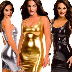 Vestido de lencería sexy de piel sintética Wetlook Pu para mujer