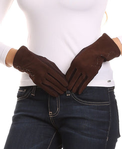 Lidy Leather Embroidered Comfortable Warm Snow Touch Screen Finger Gloves