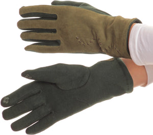 Lidy Leather Embroidered Comfortable Warm Snow Touch Screen Finger Gloves