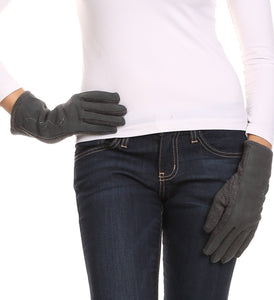Lidy Leather Embroidered Comfortable Warm Snow Touch Screen Finger Gloves