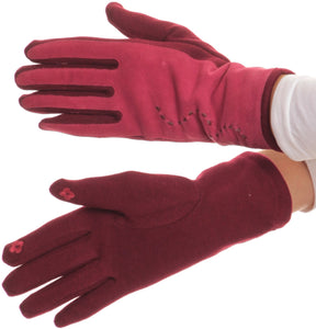 Lidy Leather Embroidered Comfortable Warm Snow Touch Screen Finger Gloves