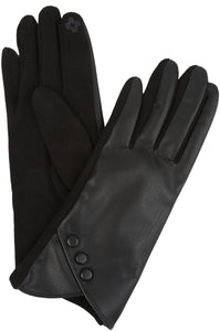 Pamb Faux Leather Heather Knit Button Front Warm Winter Touch Screen Gloves