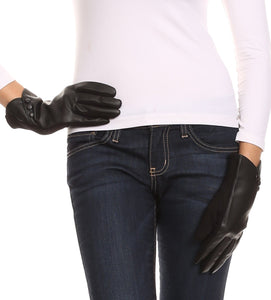 Pamb Faux Leather Heather Knit Button Front Warm Winter Touch Screen Gloves