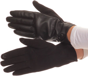 Pamb Faux Leather Heather Knit Button Front Warm Winter Touch Screen Gloves