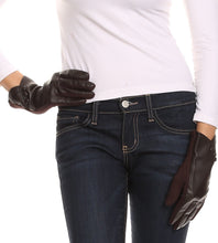 Load image into Gallery viewer, Pamb Faux Leather Heather Knit Button Front Warm Winter Touch Screen Gloves
