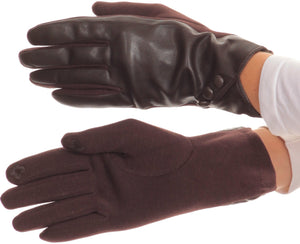 Pamb Faux Leather Heather Knit Button Front Warm Winter Touch Screen Gloves