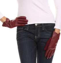 Load image into Gallery viewer, Pamb Faux Leather Heather Knit Button Front Warm Winter Touch Screen Gloves

