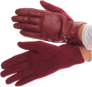 Pamb Faux Leather Heather Knit Button Front Warm Winter Touch Screen Gloves