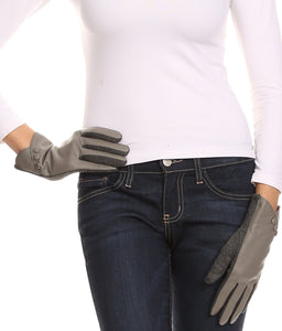 Pamb Faux Leather Heather Knit Button Front Warm Winter Touch Screen Gloves