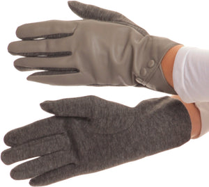 Pamb Faux Leather Heather Knit Button Front Warm Winter Touch Screen Gloves