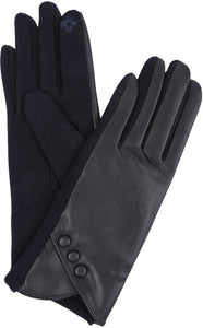 Pamb Faux Leather Heather Knit Button Front Warm Winter Touch Screen Gloves