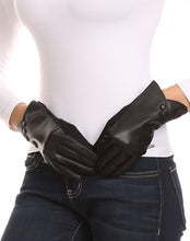 Load image into Gallery viewer, Pamb Faux Leather Heather Knit Button Front Warm Winter Touch Screen Gloves
